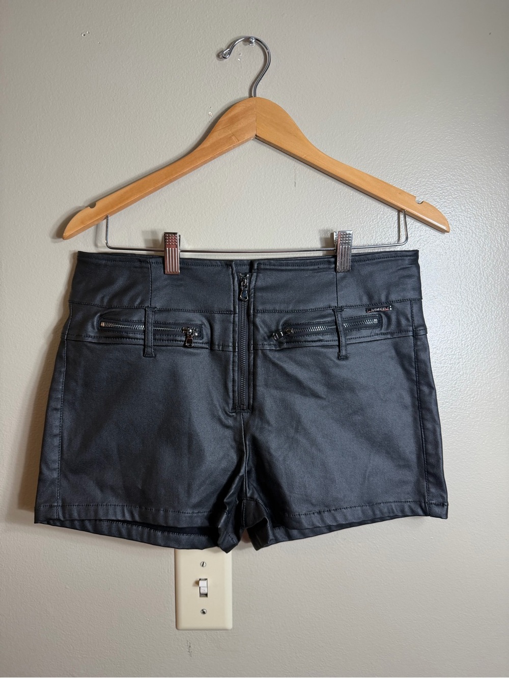 RAMISU Black Faux Leather Moto Shorts XL Y2K Clubwear